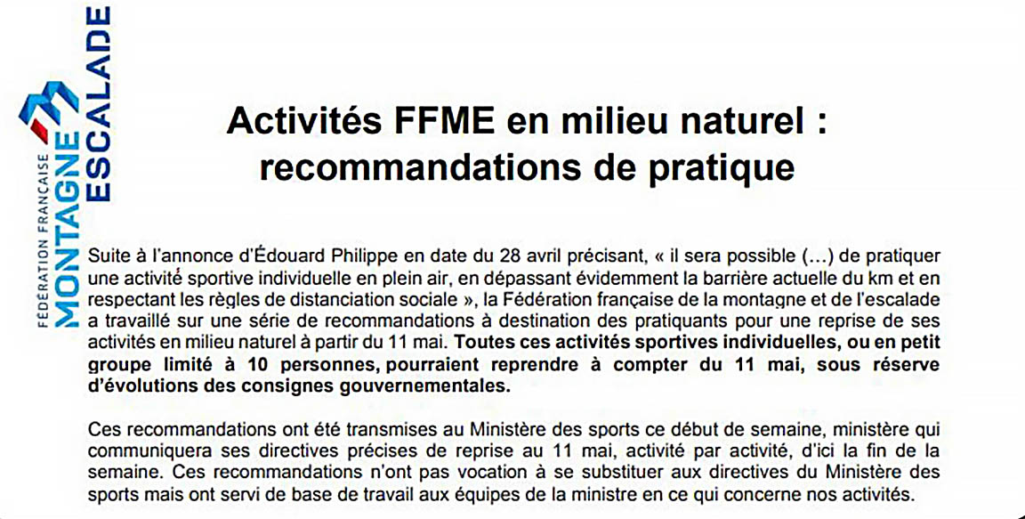 Recommandations de pratique de la FFME.